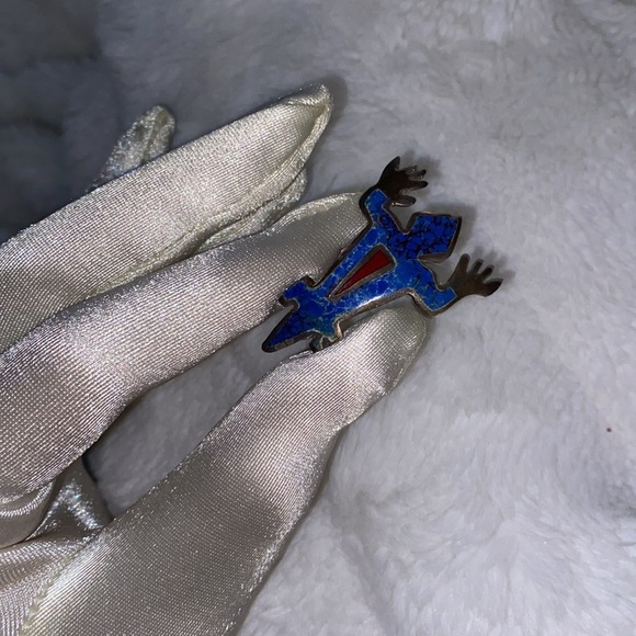 Vintage sterling silver lizard with crushed inlay pin/pendant - Picture 5 of 7